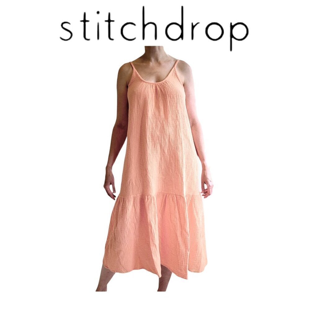Stitchdrop Apricot 100 Cotton Sleeveless Tie Back Boho Maxi Dress Size Large